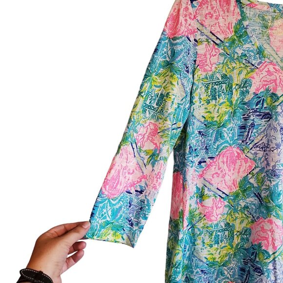 Lilly Pulitzer Etta Floral Beachy Coastal 3/4 Sleeve Top XS NWT - Picture 3 of 10